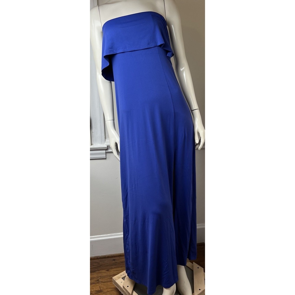 SUSANA MONACO Strapless Front Slit Maxi Dress Blue  Knit XS